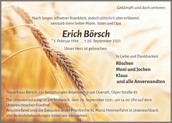 Anzeige von Erich Börsch von  Bergisches Handelsblatt 