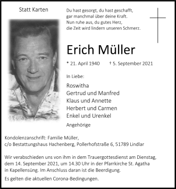 Anzeige von Erich Müller von  Anzeigen Echo 