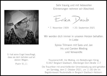 Anzeige von Erika Daub von Kölner Stadt-Anzeiger / Kölnische Rundschau / Express
