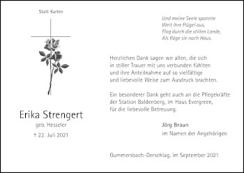 Anzeige von Erika Strengert von Kölner Stadt-Anzeiger / Kölnische Rundschau / Express