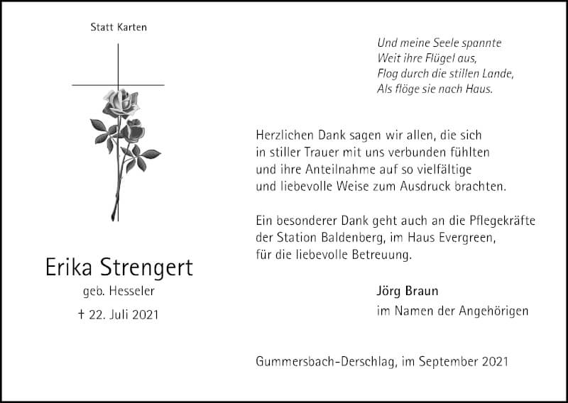  Traueranzeige für Erika Strengert vom 18.09.2021 aus Kölner Stadt-Anzeiger / Kölnische Rundschau / Express