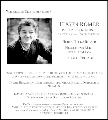 Anzeige von Eugen Römer von Kölner Stadt-Anzeiger / Kölnische Rundschau / Express