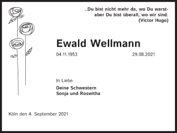 Anzeige von Ewald Wellmann von Kölner Stadt-Anzeiger / Kölnische Rundschau / Express