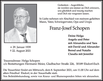 Anzeige von Franz-Josef Schopen von  Werbepost 