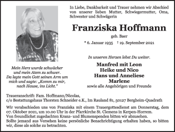 Anzeige von Franziska Hoffmann von  Werbepost 