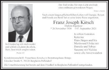 Anzeige von Franz Joseph Kirsch von  Werbepost 