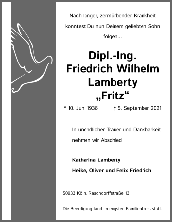 Anzeige von Friedrich Wilhelm Lamberty von Kölner Stadt-Anzeiger / Kölnische Rundschau / Express