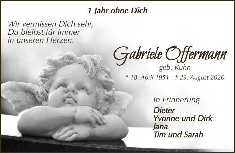  Traueranzeige für Gabriele Offermann vom 03.09.2021 aus  Werbepost 