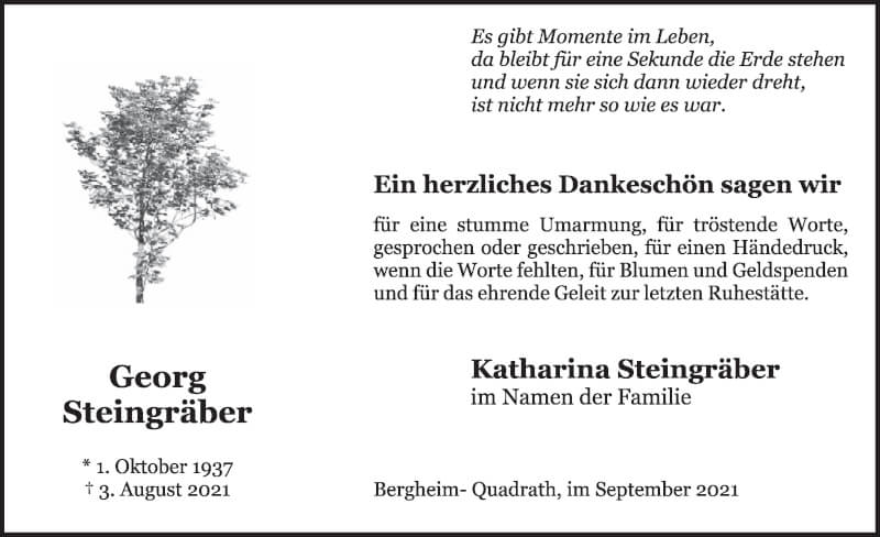  Traueranzeige für Georg Steingräber vom 17.09.2021 aus  Werbepost 