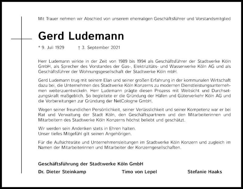  Traueranzeige für Gerd Ludemann vom 18.09.2021 aus Kölner Stadt-Anzeiger / Kölnische Rundschau / Express
