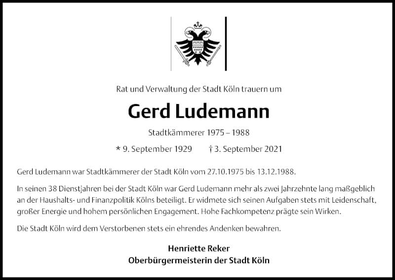  Traueranzeige für Gerd Ludemann vom 25.09.2021 aus Kölner Stadt-Anzeiger / Kölnische Rundschau / Express