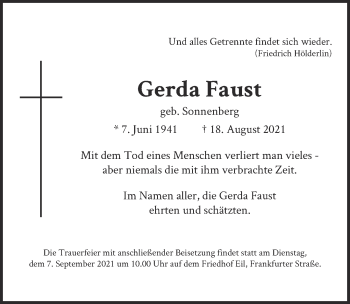 Anzeige von Gerda Faust von  Kölner Wochenspiegel 