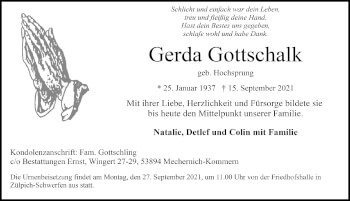 Anzeige von Gerda Gottschalk von  Blickpunkt Euskirchen 