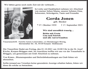 Anzeige von Gerda Jonen von  Werbepost 