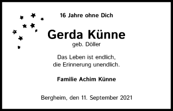 Anzeige von Gerda Künne von Kölner Stadt-Anzeiger / Kölnische Rundschau / Express