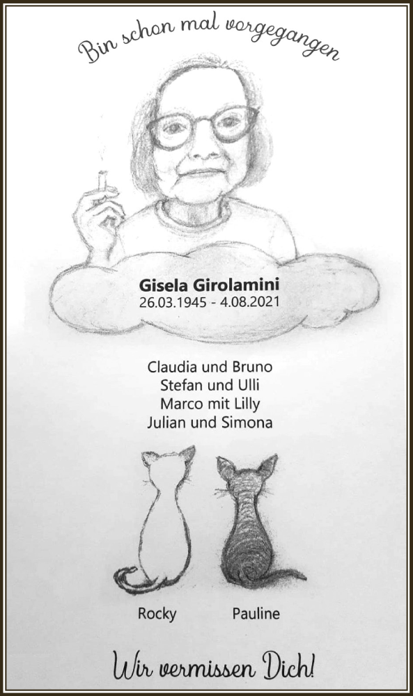  Traueranzeige für Gisela Girolamini vom 03.09.2021 aus  Anzeigen Echo 