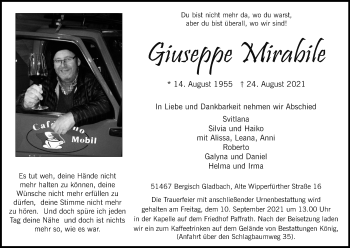 Anzeige von Giuseppe Mirabile von Kölner Stadt-Anzeiger / Kölnische Rundschau / Express