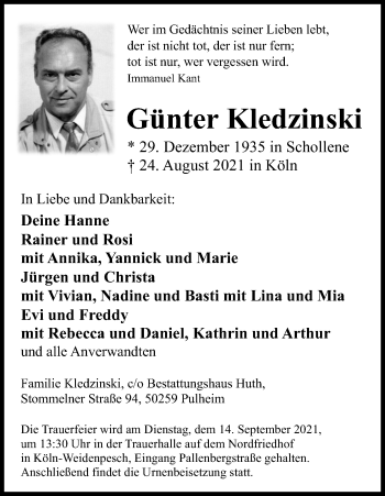 Anzeige von Günter Kledzinski von Kölner Stadt-Anzeiger / Kölnische Rundschau / Express