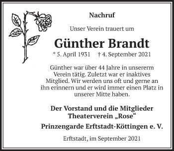 Anzeige von Günther Brandt von  Werbepost 
