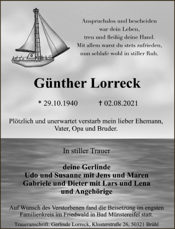 Anzeige von Günther Lorreck von  Schlossbote/Werbekurier 