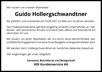 Anzeige von Guido Hollergschwandtner von Kölner Stadt-Anzeiger / Kölnische Rundschau / Express