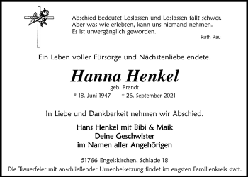 Anzeige von Hanna Henkel von  Anzeigen Echo 