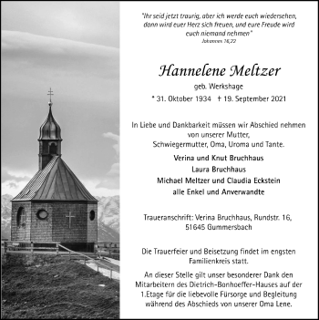 Anzeige von Hannelene Meltzer von  Anzeigen Echo 