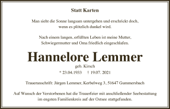 Anzeige von Hannelore Lemmer von  Anzeigen Echo 