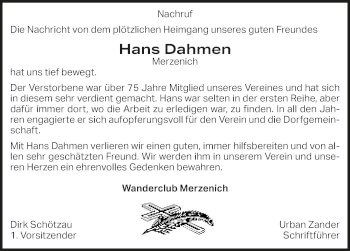 Anzeige von Hans Dahmen von  Blickpunkt Euskirchen 