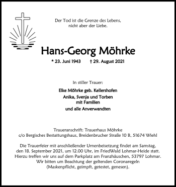 Anzeige von Hans-Georg Möhrke von Kölner Stadt-Anzeiger / Kölnische Rundschau / Express