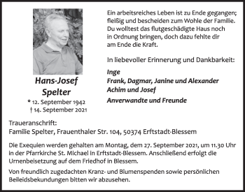 Anzeige von Hans-Josef Spelter von  Werbepost 