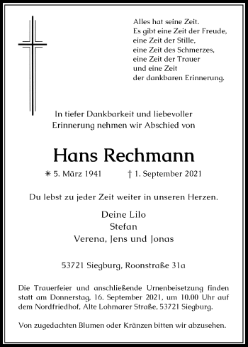 Anzeige von Hans Rechmann von Kölner Stadt-Anzeiger / Kölnische Rundschau / Express