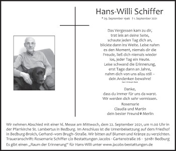 Anzeige von Hans-Willi Schiffer von  Werbepost 