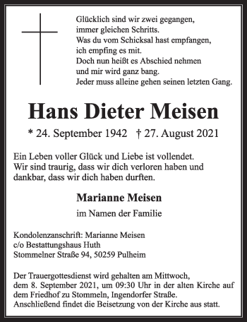Anzeige von Hans Dieter Meisen von  Wochenende 