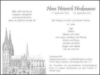 Anzeige von Hans Heinrich Heckmanns von  Bergisches Handelsblatt 