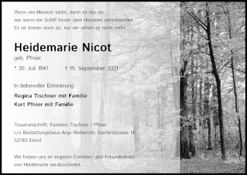 Anzeige von Heidemarie Nicot von Kölner Stadt-Anzeiger / Kölnische Rundschau / Express