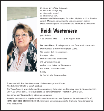 Anzeige von Heidi Waeteraere von Kölner Stadt-Anzeiger / Kölnische Rundschau / Express