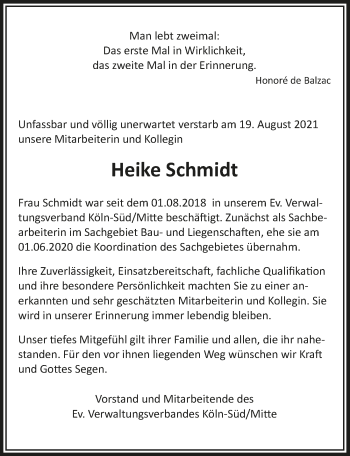 Anzeige von Heike Schmidt von  Wochenende 