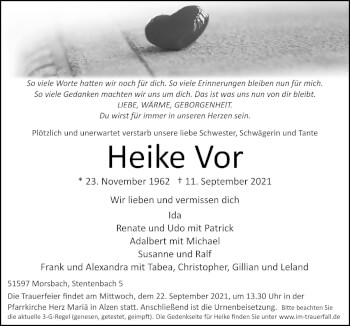Anzeige von Heike Vor von  Lokalanzeiger 