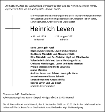 Anzeige von Heinrich Leven von Kölner Stadt-Anzeiger / Kölnische Rundschau / Express