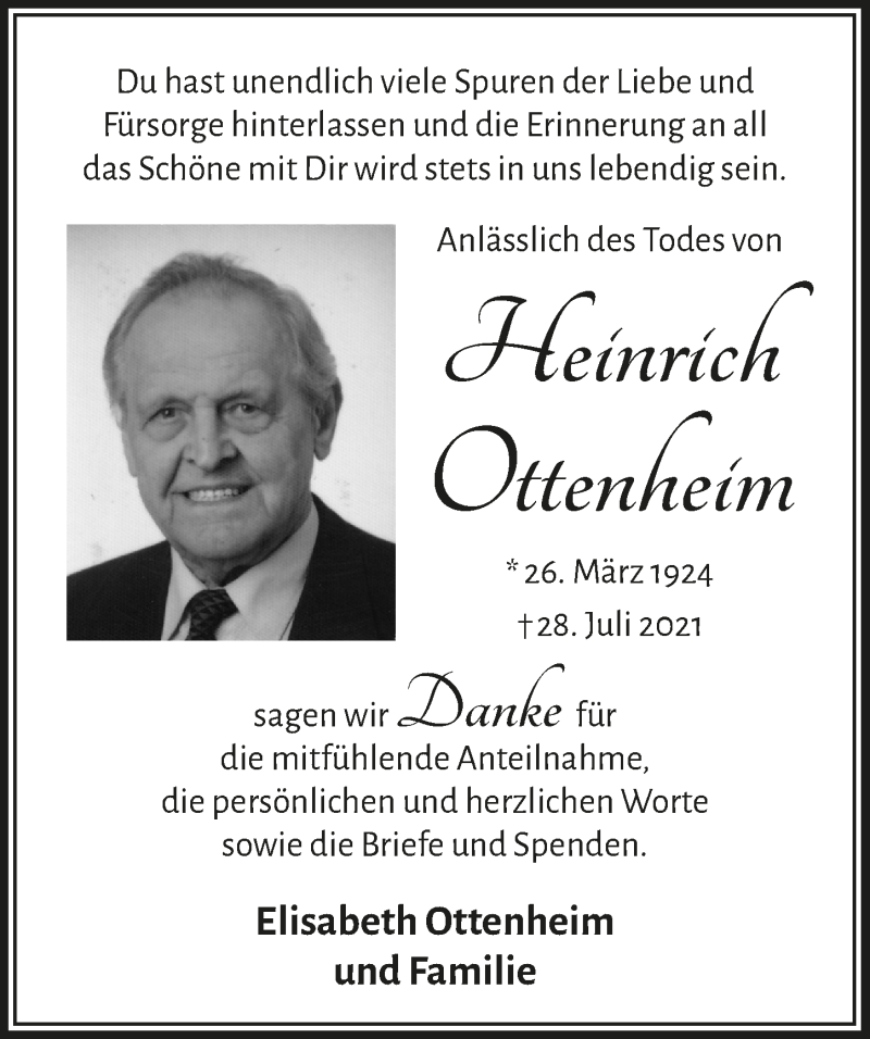  Traueranzeige für Heinrich Ottenheim vom 04.09.2021 aus  Blickpunkt Euskirchen 