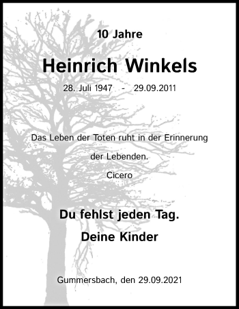 Anzeige von Heinrich Winkels von Kölner Stadt-Anzeiger / Kölnische Rundschau / Express