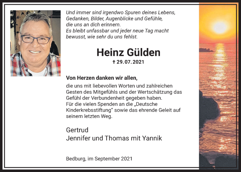  Traueranzeige für Heinz Gülden vom 03.09.2021 aus  Werbepost 