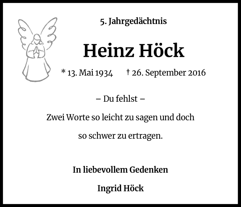  Traueranzeige für Heinz Höck vom 25.09.2021 aus Kölner Stadt-Anzeiger / Kölnische Rundschau / Express