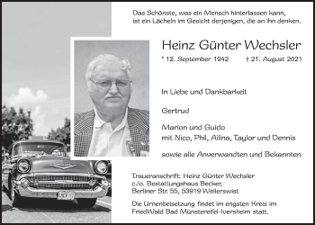 Anzeige von Heinz Günter Wechsler von  Werbepost 