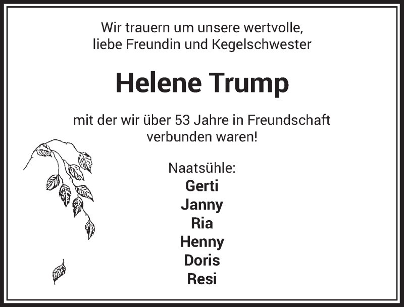  Traueranzeige für Helene Trump vom 01.10.2021 aus  Werbepost 
