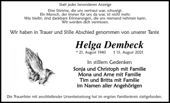 Anzeige von Helga Dembeck von  Anzeigen Echo 