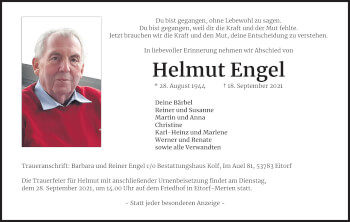 Anzeige von Helmut Engel von Kölner Stadt-Anzeiger / Kölnische Rundschau / Express