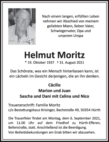 Anzeige von Helmut Moritz von  Wochenende 
