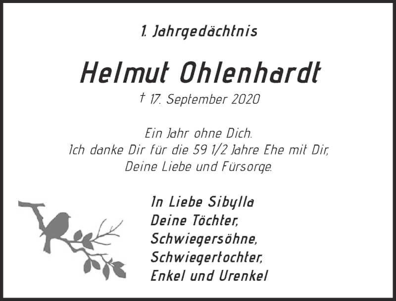  Traueranzeige für Helmut Ohlenhardt vom 17.09.2021 aus  Kölner Wochenspiegel 